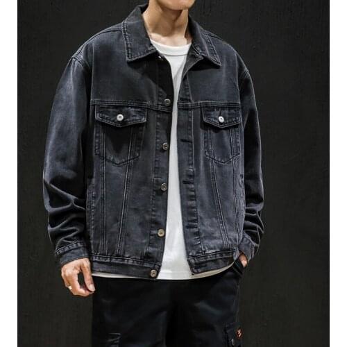 Mens Spring Large Size Denim Jacket Large Size Wild Lapel Denim Jacket Solid Color Long Sleeves Versatile Fashion Leisure