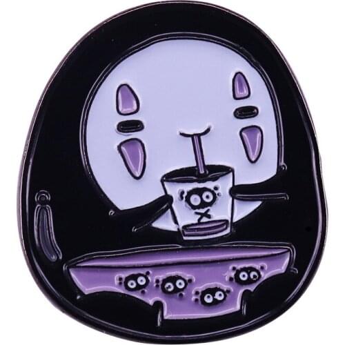 Drinking Boba Soot Sprite Tea No Face Brooch Cute Milk Tea Badge Spirited Away Themed Enamel Pin Jewelry