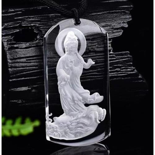 Fine White Natural Crystal Pendants Carving Guanyin Pendant Rope Chain Necklace For Women Men Lucky Crystal Fashion Jewelry