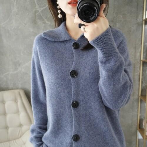 2021 Spring Autumn New Cashmere Cardigan Womens Short Long-Sleeved Jacket Wild Knitted Large Size Thick Sweater 100% Wool Coat