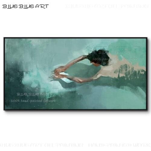 Impressionist Wall Art Picture Pure Hand-painted Man and Woman Swimming Oil Painting on Canvas Abstract Swimming Oil Painting