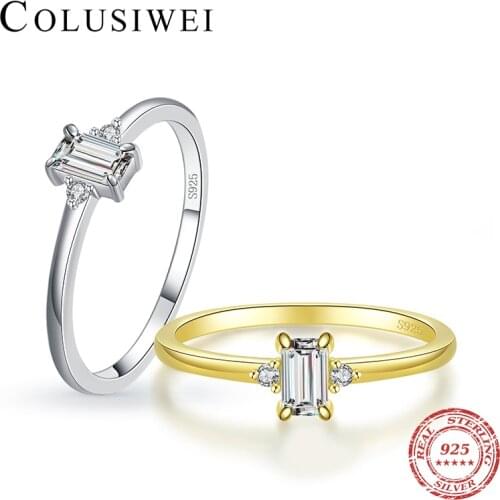Colusiwei Authentic 925 Sterling Silver Emerald Cut Rectangle Clear CZ Finger Rings for Women Engagement Statement Jewelry