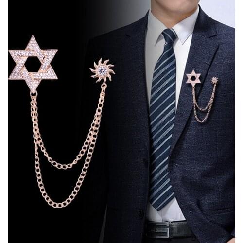 Korean Rhinestone Star Brooch Crystal Tassel Chain Lapel Pins Mens Suit Shirt Corsage Luxulry Brooches for Women Jewelry Gifts
