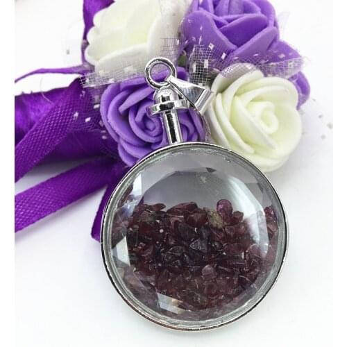 Ethnic style crystal glass irregular gravel stone round pendant silver-color wholesale price elegant women diy jewelry B3074