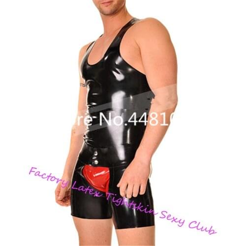 Latex Rubber Black Sexy Males' Tights Suits Latex Tanks&Cortchless Shorts Pants for Men (No Red Briefs) exotic lingerie