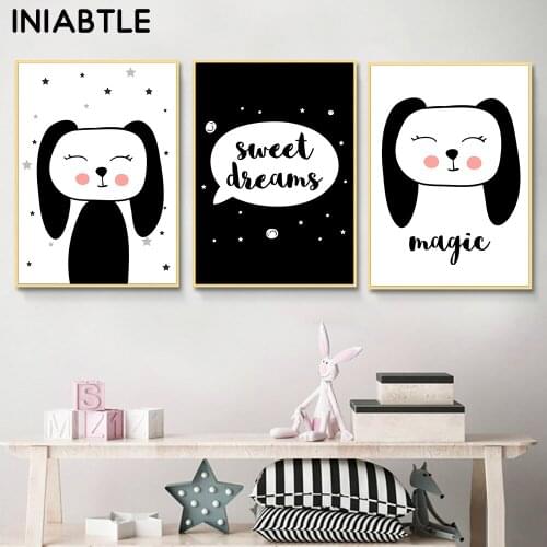 Cute Bunny Rabbit Baby Nursery Wall Art Canvas Poster Print Sweet Dream Painting Cartoon Picture Nordic Kids Children Room Decor
