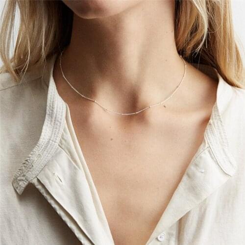 Visunion Minimalist 316L Stainless Steel Necklace Rose Gold Silver Color Pearl Chain Simple Clavicle Chain Necklace Accessories