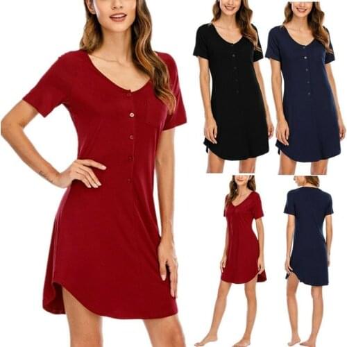 Modal Women Nightgowns V-neck Solid Color Soft Womens Sleepwear Nightwear Sleep Nightdress Home Dress Fashion Summer Plus Size