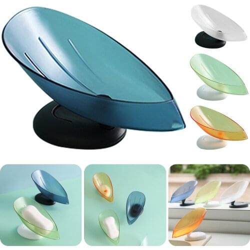 Leaf Shape Soap Box Countertop Soap Bar Stand 360 Degree Rotation Suction Cup Drain Bathroom Shower Soap Holder Dish Dropship