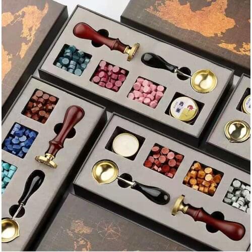 DIY Wax Seal Box Kit Detachable Stamp Spoon Set Sealing Beads Retro Wax Seal Melting Furnace Envelope Wedding Packaging Gifts
