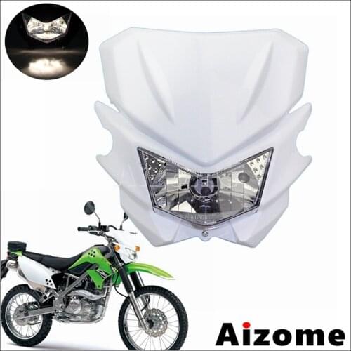 Universal Dirt Pit Bike Headlamp Fairing Supermoto White Headlight Mask For Kawasaki KX125 KX250F KX450F KLX450 KLX 150 KX 450R
