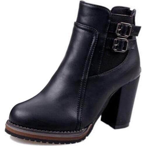 New arrival winter boots High heeled ankle boots women shoes belt strap platform round toe short Martin botas XKD2019