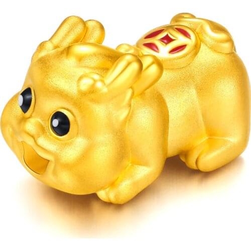 New 24K Yellow Gold Bracelet 3D 999 Gold Dragon Son Pixiu Bracelet