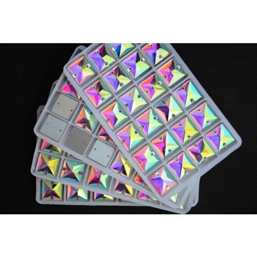Wholesale Square Sew On Stone Crystal Clear AB Color 10,12,14,16,22mm Garment Sewing Glass Beads Flatback 2 holes Dress Making