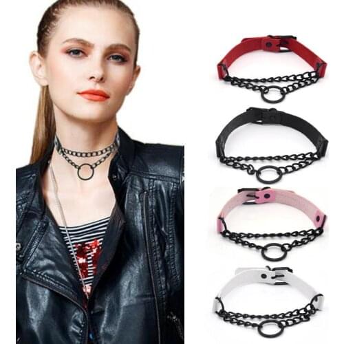 Necklace Womens Necklace Womens Necklace European and American Dark Punk Leather Ring Necklace Chain Necklace Clavicle Chain