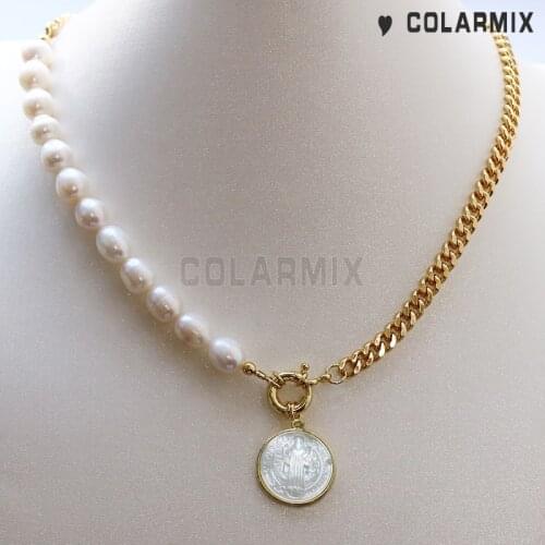 4Pcs Pearl with link chain necklace Shell stone San benito pendants necklace fashion necklace for women 9746