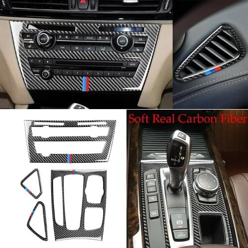 Carbon Fiber Air Outlet CD Gear Shift Panel Trim For BMW X5 F15 X6 F16 2014-2018 For Left Hand Drive