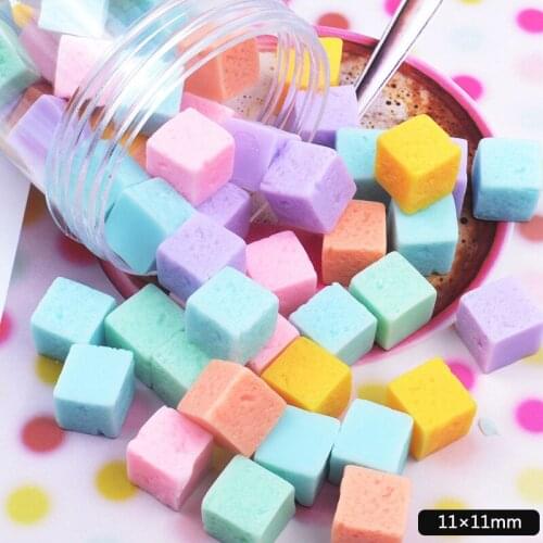 Assorted Pastel Colors 11mm Cube Candy Resin Cabochons Ornament Accessories 20pcs Plastic Jewelry Cameo Patch Beads Sticker DIY