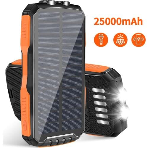 Portable Light Camping Mobile Power 25000 MA Solar Wireless Charging Pad Large Capacity Outdoor Waterproof Camping Flashlight