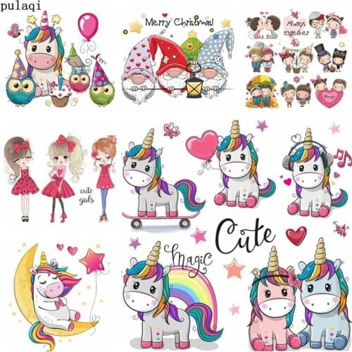 Pulaqi Unicorn Patches Iron on Transfer for Clothes Stripes Heat Vinyl Transfer Thermal Stickers on Clothes Patch Cartoon Badges