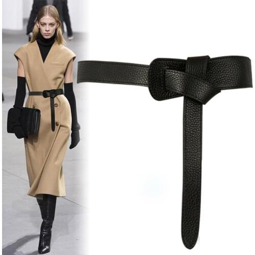 New Design Belts For Women HOT Black Knotted Waistbands For Dress Top Quality Strap Party Belt Brown Soft Leather PU Faux Bow