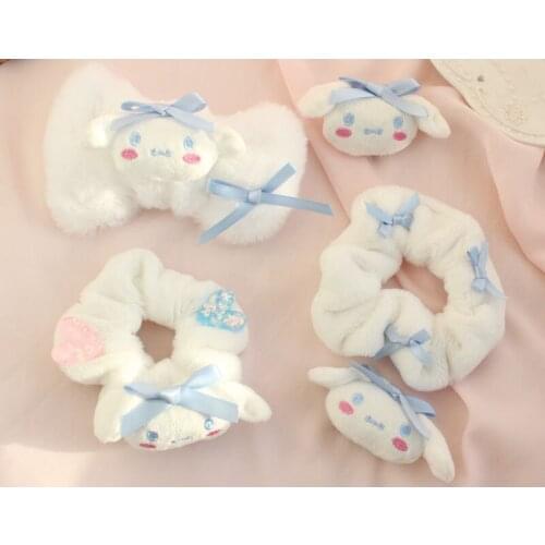 Hand-made big-eared dog plush large intestine ring cinnamon dog girl soft germination ring head rope winter furry hair ornament