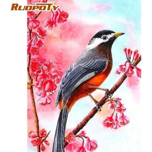 RUOPOTY Frame Flowers Birds Diy Painting By Numbers Canvas Colouring Handpainted Gift Wall Decor Kits