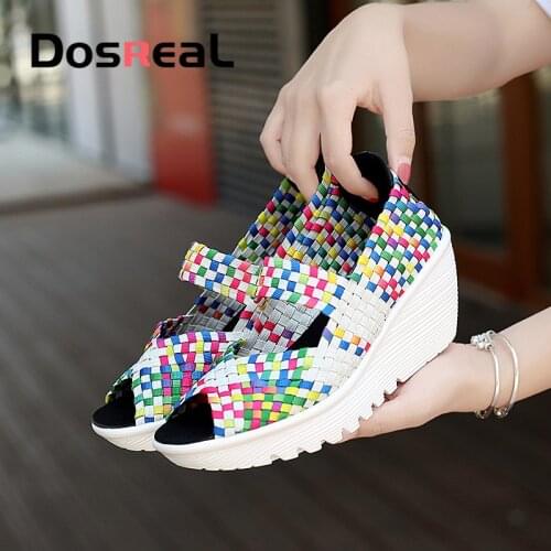 Dosreal Summer Women Flat Sandals Shoes Women Wedges Platform Sandalias High Heels Weave Strap Sandals Cross-tied Sneakers Shoes