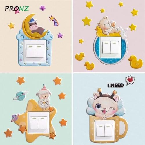 3D Cartoon Switch cover Room Decor Animal Unicorn Flamingo Dinosaur Silicone On-off Switch Sticker Luminous Outlet Wall Sticker