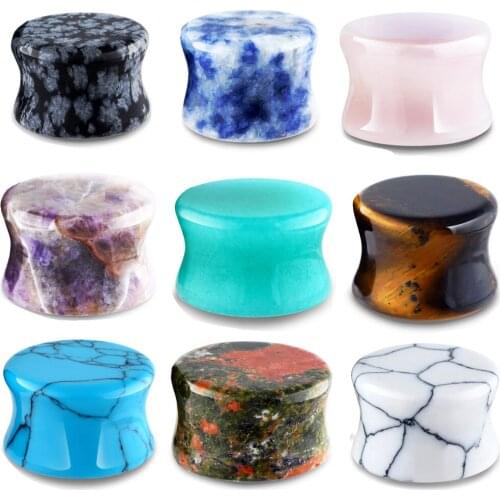 TIANCIFBYJS 2pcs Stone Ear Plugs Gauges Earrings Women Men Flesh Tunnel Piercing Expander Ear Stretcher Body Piercing