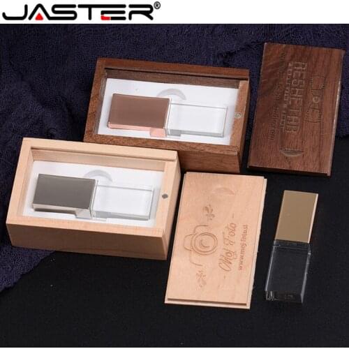 JASTER USB flash Fashion new Crystal Usb with wooden box real capacity creative USB 2.0 4GB 8GB 16GB 32GB 64GB External Storage