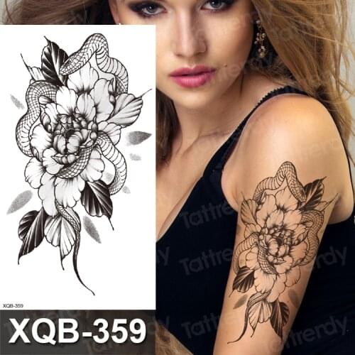 Temporary snake tattoo flower rose peony lion king tattoo design for women sexy body art men arm tatoo sleeve armband wrist