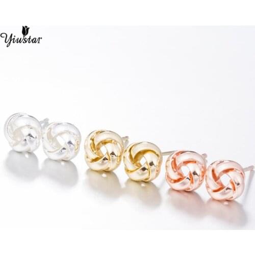 Yiustar gold//rose tie a knot stud earrings for women gifts knot ear stud Triple Colors Metallic Earring Party Jewelry