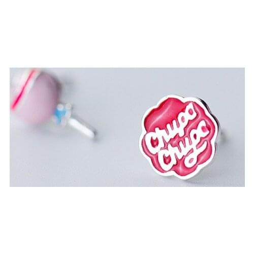 925 Sterling Silver Asymmetry Lollipop Stud Earrings For Women Grils Female pendientes mujer moda eh1198