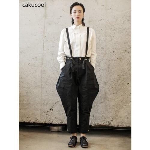 Cakucool 2019 new autumn and winter dark wind personality original homemade design sense casual bib trousers female