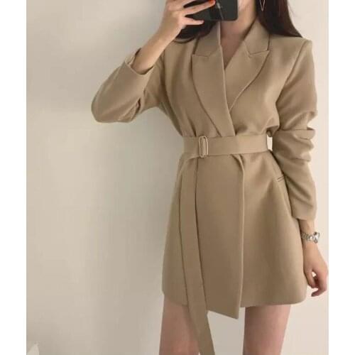 Chic Lace-up Summer Blazer For Women Slim OL Style Long Sleeve Suits 2020 Elegant Solid Color Women Coats ropa mujer
