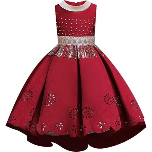 Flower Girl Princess Wedding Party Pendant Bead Tail Dress Girl Birthday Party Performance Sequin Banquet Tail Dress