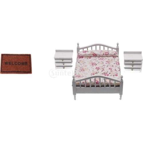 1:12 Dollhouse Miniature Mini Furniture Bed Beside Table Floor Rug for Chlidren Toys