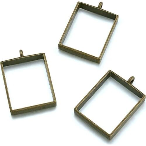 10pcs Rack Plating Metal Open Back Geometric Frame Bezel Necklace Pendants DIY Resin Pressed Jewelry Findings Rectangle D35