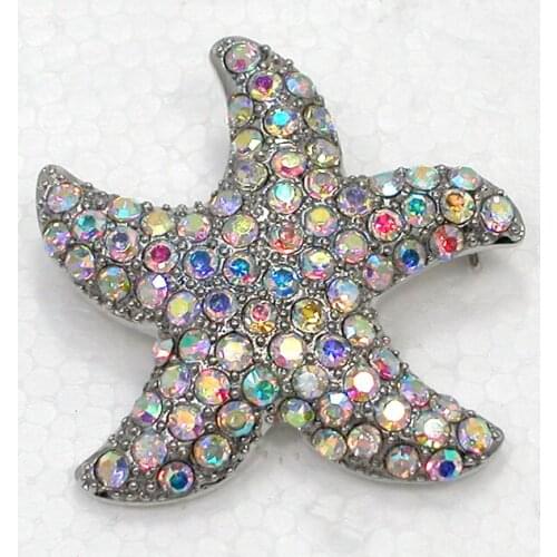 12pcs/lot Wholesale Fashion Brooch Crystal Rhinestone Starfish Pin brooches Jewelry gift C102156