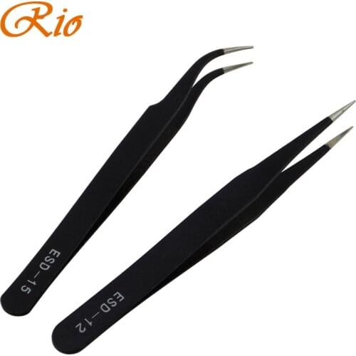 2Pcs Antistatic Electroplating Nonmagnetic Stainless Steel Curved Straight Eyebrow Tweezer Eyelash Extension DIY Necessary Tools