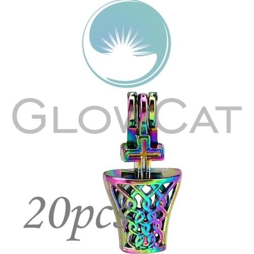 20x CC944 Rainbow Cross Bottle Beads Cage Essential Oil Diffuser Pearl Cage Locket Pendant