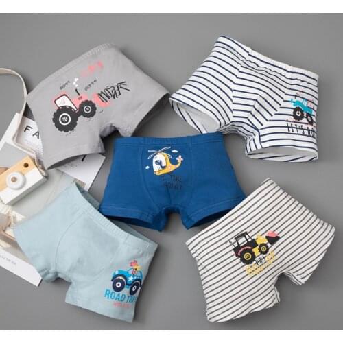 5Pcs/lot Boys 100% Cotton Flat Angle Panties Baby Boy Cartoon Print Four Corners Underwear Children Comfortable Panties 3-10 Y