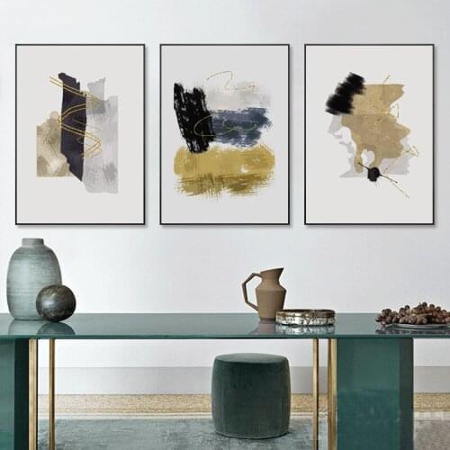 Abstrac Wall Art Poster Light luxury Golden Black Grey Color block Canvas Painting and Prints for Living Room Bedroom Decoration