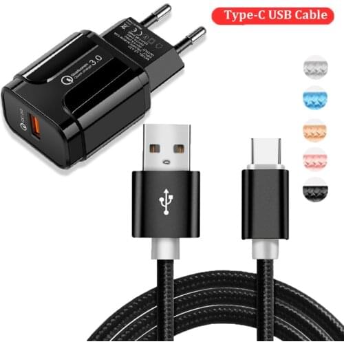 EU Plug QC 3.0 Fast Charger Adapter USB Type-C Cable For Xiaomi Mi 8 9 10 Lite A3 Redmi Google Pixel 2 3 3a 4 XL Travel Charger