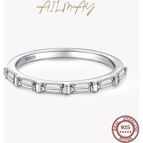 Ailmay Fashion 925 Sterling Silver Classic Stackable Clear Zircon CZ Finger Rings For Women Fine Jewelry Valentines Day GIFT