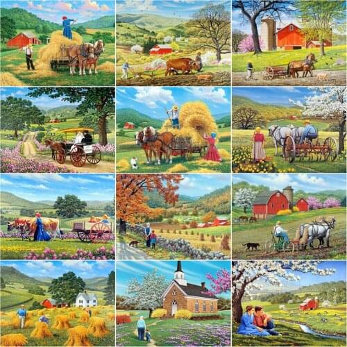 AZQSD 5D Diamond Painting Farm Cross Stitch Kits Handicraft Diamond Embroidery Sale Landscape Picture Of Rhinestones Home Decor