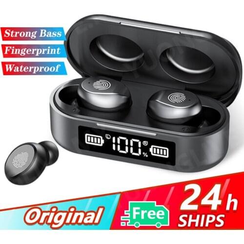 AMOI V8 TWS 5.0 Bluetooth Earphones Wireless Earbuds LED Display Fingerprint Touch Control Bass Headset AirDots Bluetooth Earbud