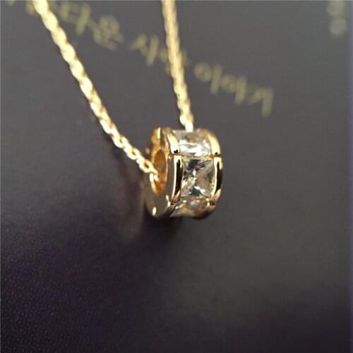 BlingBling Gold Color Plating Clear Zircon Around Circle Pendant Through Chain Necklace For Women Girl Party Jewelry Gift