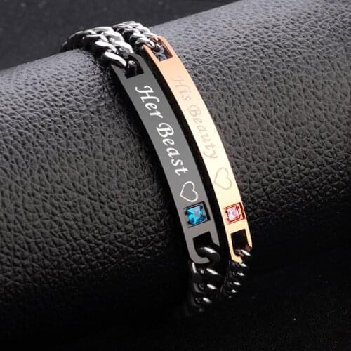 2 Style His Queen Her King Black Rose Gold Color Womens Male Chain Crystal Couple Bracelet for Men Femmo on Hands Jewelry